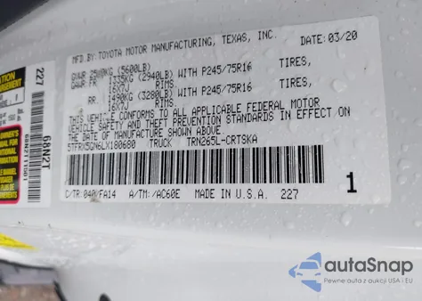 2020 Toyota Tacoma Sr/Sr5 z USA, uszkodzony, nr VIN 5TFRX5GN6LX180680